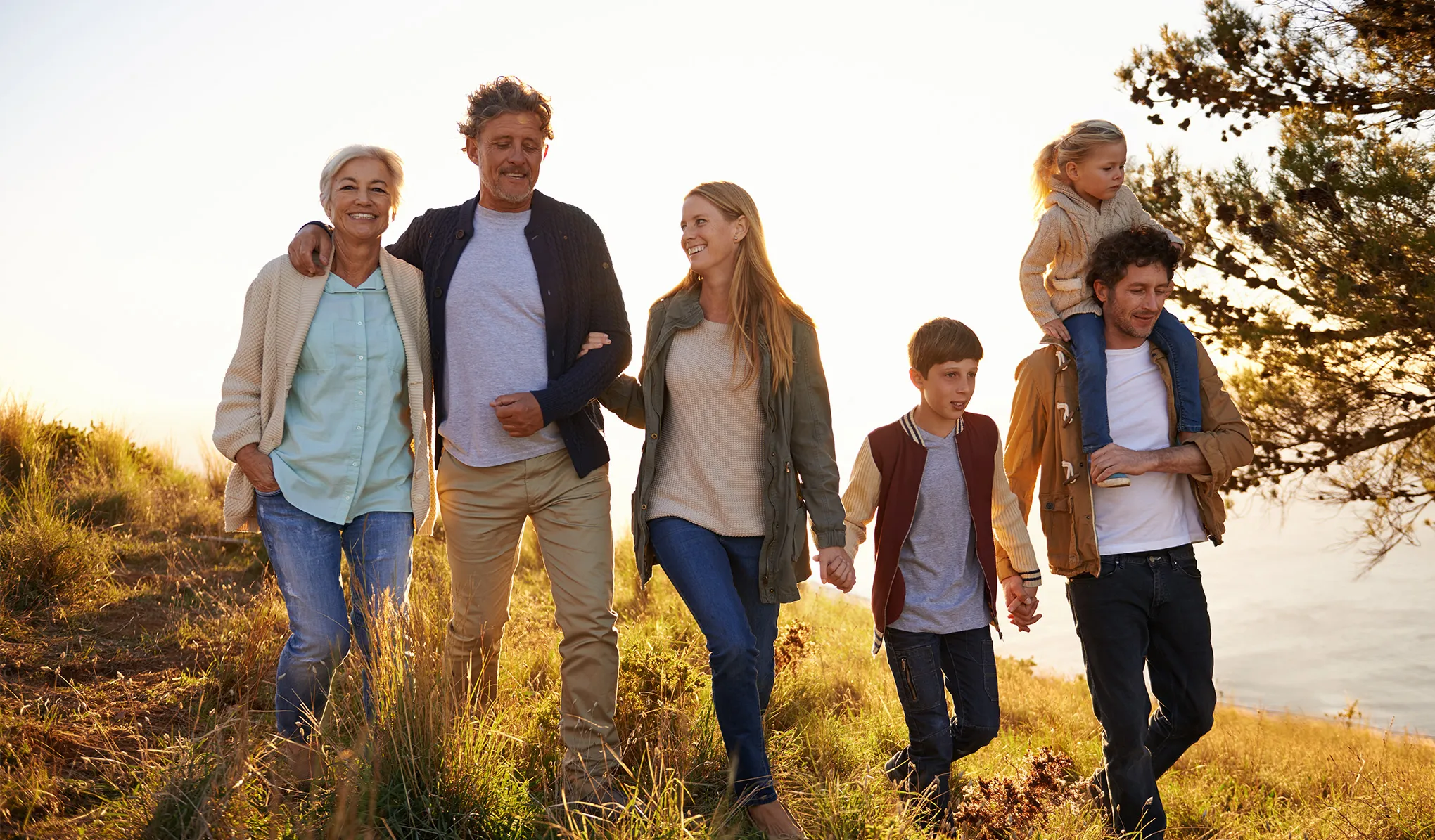 Family walking outside